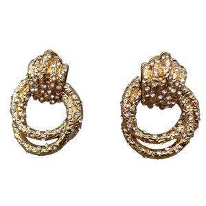 Geometric Twist Knot Design Rhinestone Crystal Embellished Earrings Gold Tone